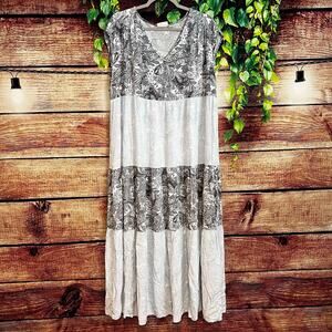 Wonderly Womens Maxi Dress Size 1X Blue Tiered Short Sleeve Spring Church